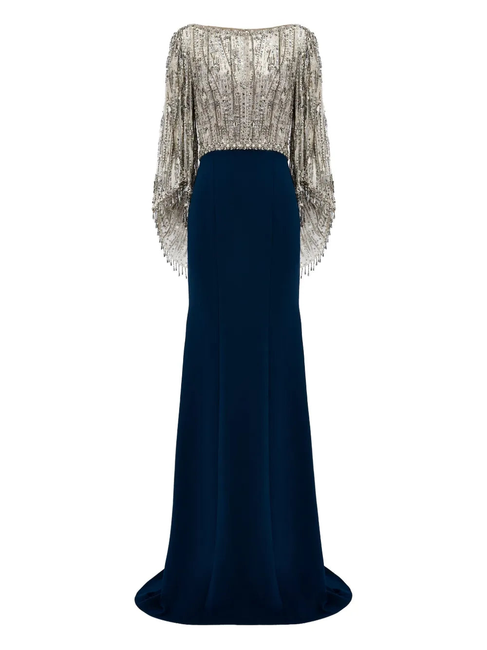 Jenny Packham Wanderlust Sequin Embellished Maxi Dress — Black/ Blue — Size S — Front View