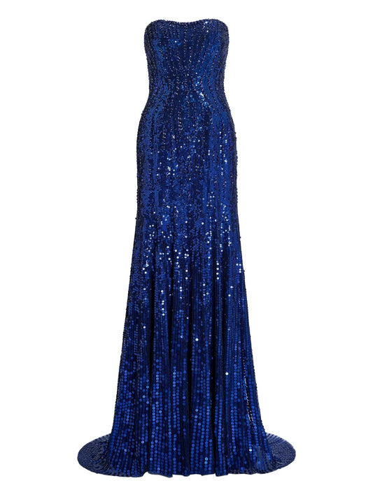Jenny Packham Sarai Sequin Embellished Maxi Dress — Blue — Size XS — Front View