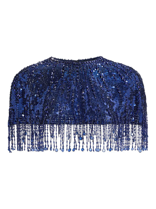Jenny Packham Sequined Maxi Dress — Blue — Size XS — Front View