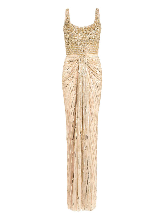 Jenny Packham Embellished Draped Elixir Dress — Gold — Size XS — Front View