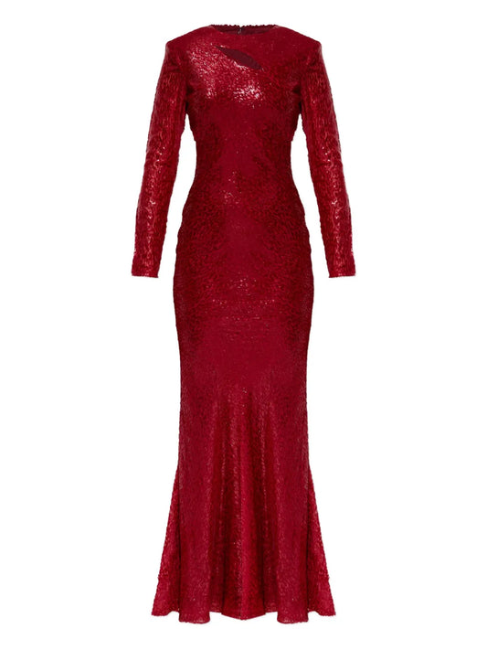 Self Portrait Cut Out Long Sleeved Dress — Red — Size XS — Front View