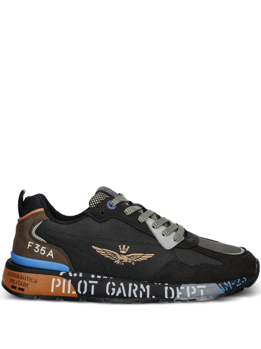 Aeronautica Militare Lettering-Print Sneakers — Black / Brown — Size US M 5.5 - US W 7 — Front View