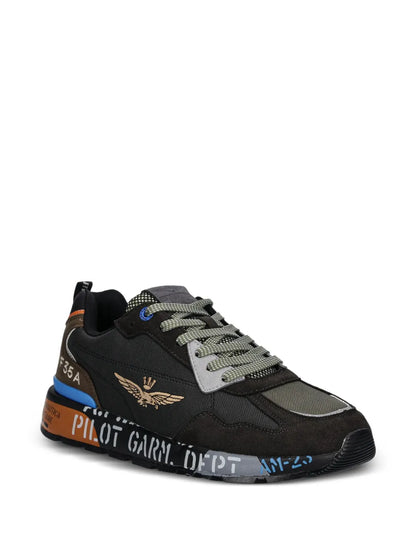 Aeronautica Militare Lettering-Print Sneakers — Black / Brown — Size US M 5.5 - US W 7 — Side View