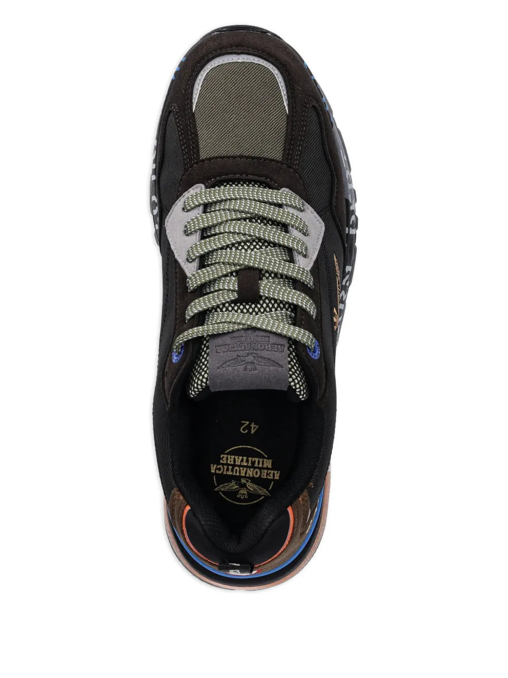 Aeronautica Militare Lettering-Print Sneakers — Black / Brown — Size US M 5.5 - US W 7 — Top View