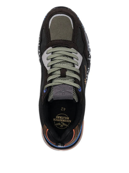 Aeronautica Militare Lettering-Print Sneakers — Black / Brown — Size US M 5.5 - US W 7 — Top View