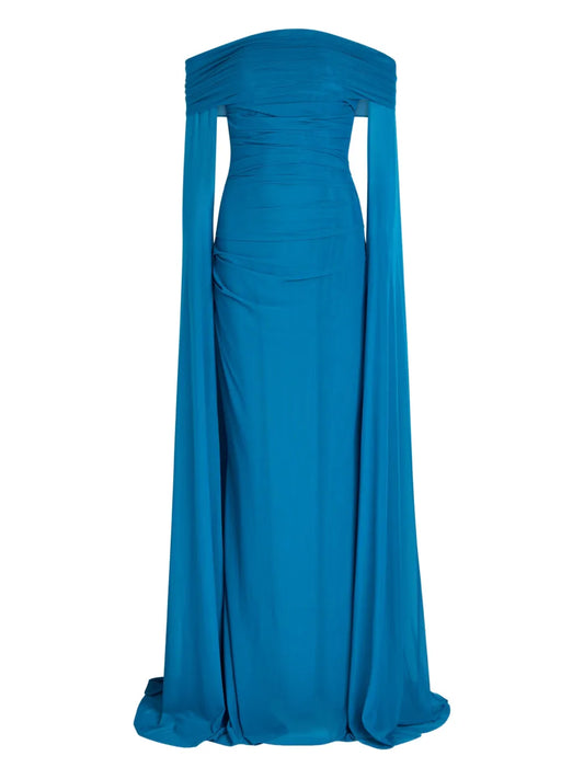 Talbot Runhof Off Shoulder Gown — Blue — Size M — Front View