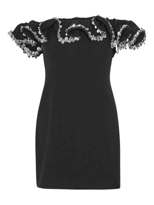 Rotate Birger Christensen Ruffle Detail Mini Dress — Black — Size XS — Front View