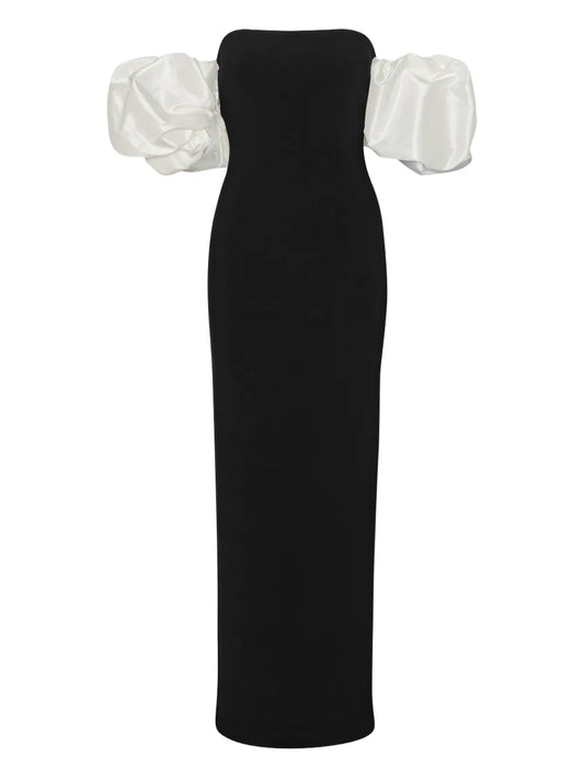 Rotate Birger Christensen Puff Sleeve Maxi Dress — Black — Size XS — Front View