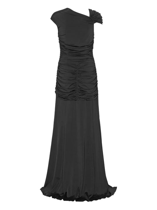 Rotate Birger Christensen Asymmetric Maxi Dress — Black/ Red — Size S — Front View