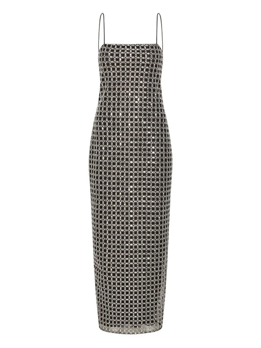Rotate Birger Christensen Beaded Slip Maxi Dress — Black — Size XS — Front View