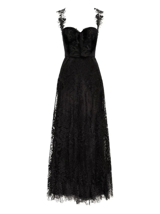 Oscar De La Renta Foxglove Guipure Dress — Black — Size XS — Front View