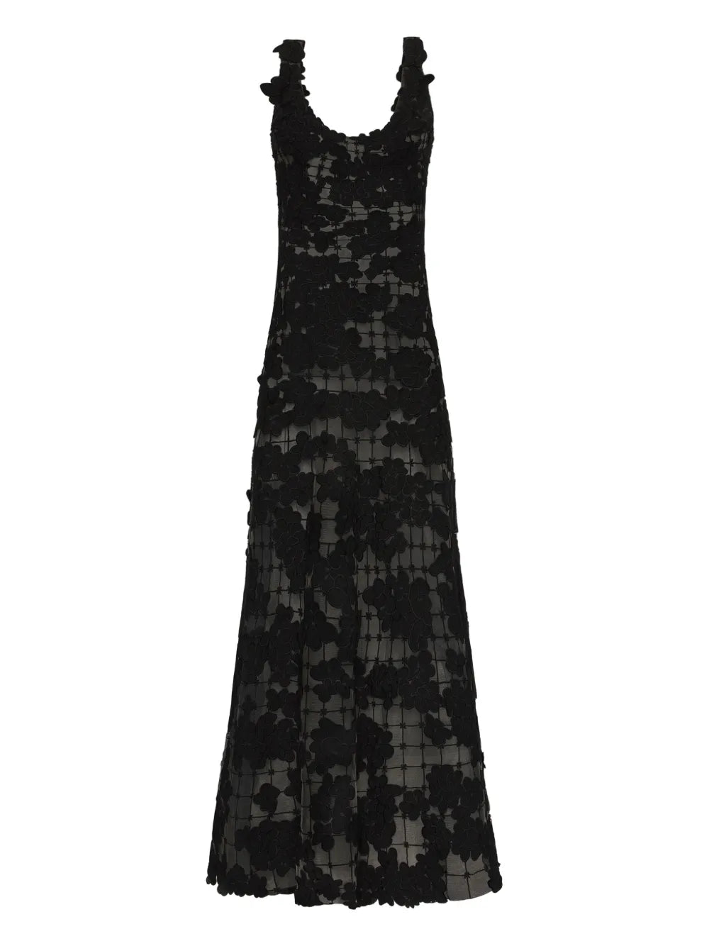 Oscar De La Renta Floral Cut Out Threadwork Gown — Black — Size XS — Front View