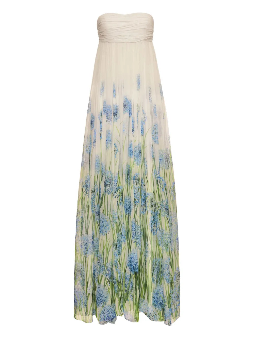 Oscar De La Renta Allium Chiffon Gown — Beige — Size XS — Front View