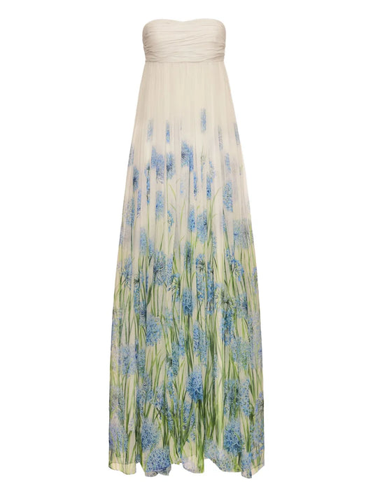 Oscar De La Renta Allium Chiffon Gown — Beige — Size XS — Front View