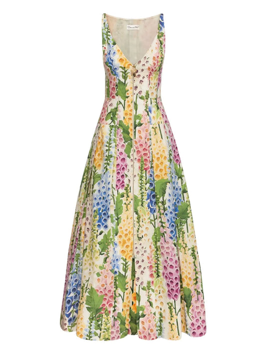 Oscar De La Renta Foxglove Poplin Dress — White — Size XS — Front View
