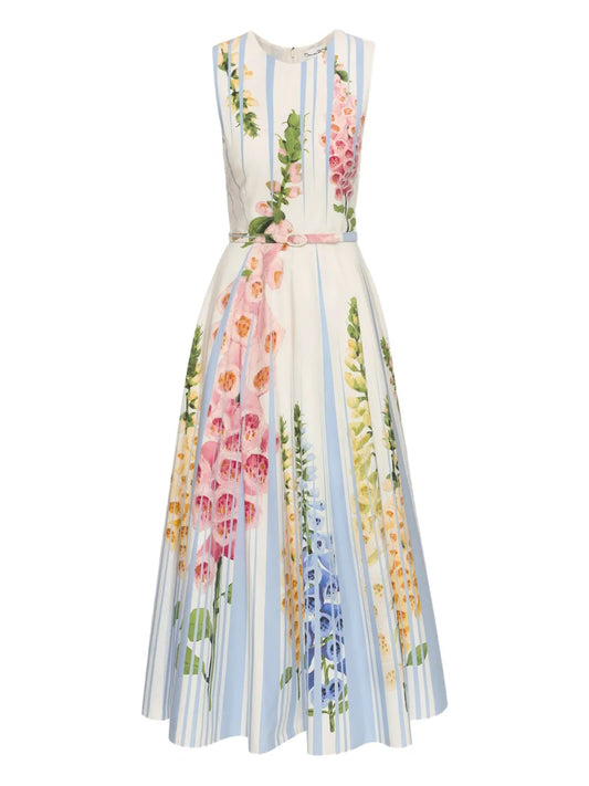 Oscar De La Renta Foxglove Trompe Loeil Dress — Blue — Size XS — Front View