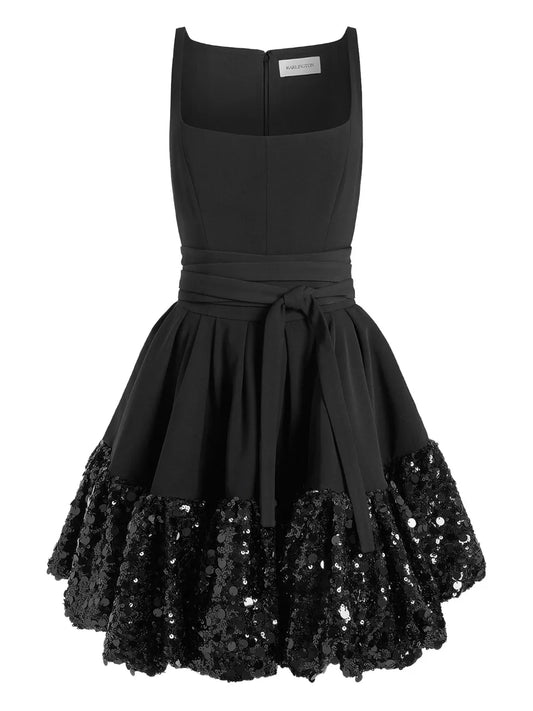 16Arlington Drina Sequin Belted Mini Dress — Black — Size XS — Front View