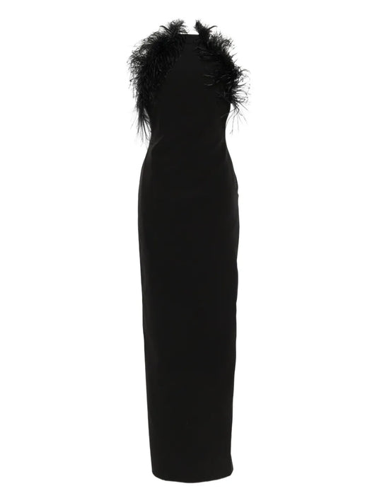 The Attico Feather Trim Maxi Dress — Black — Size S — Front View