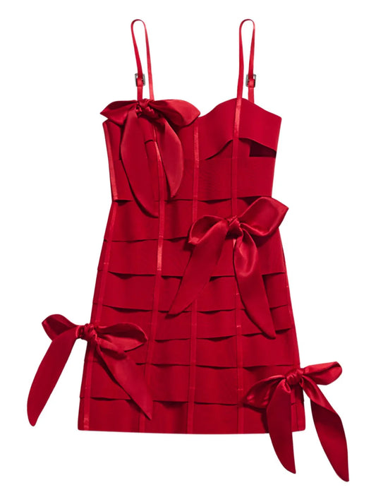 Area Bow Bandage Mini Dress — Red — Size XS — Front View