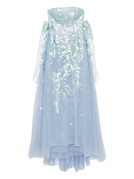 Saiid Kobeisy Embroidered Dress — Blue/ Red — Size XS — Front View