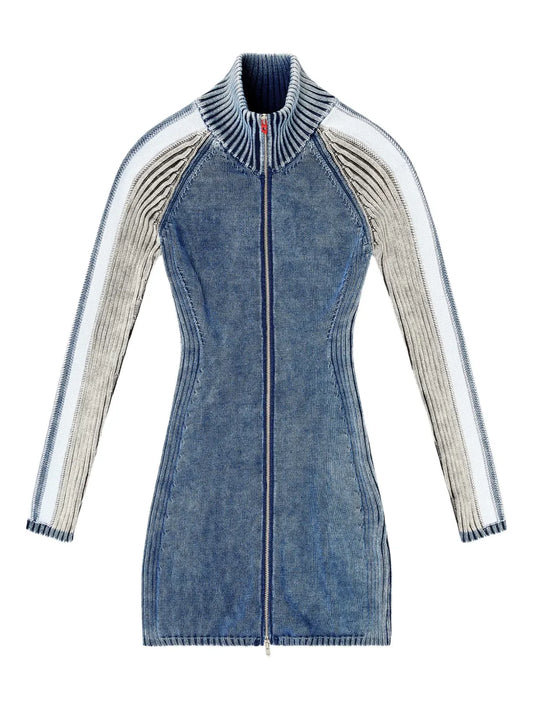Diesel M Estelle Ribbed Zip Mini Dress — Blue — Size XS — Front View