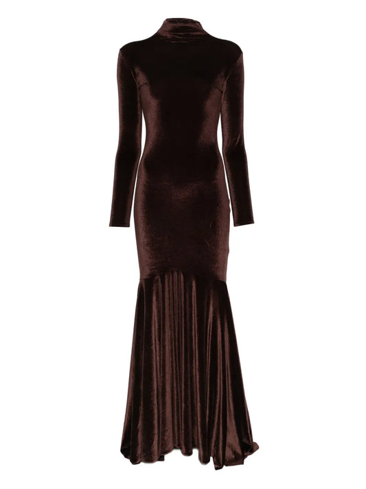 Atu Body Couture Velvet Finish Dress — Brown/ Red — Size XS — Front View