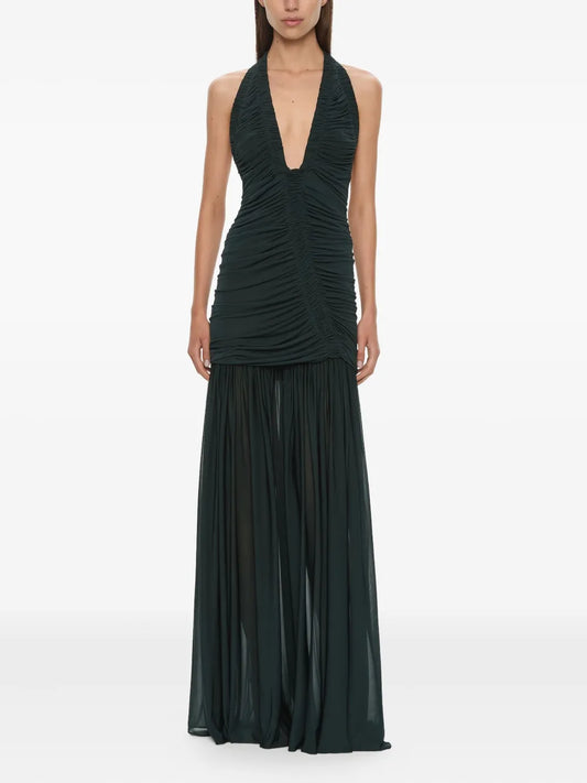 Christopher Esber Orion Ruched Gown — Black — Size XS — Front View
