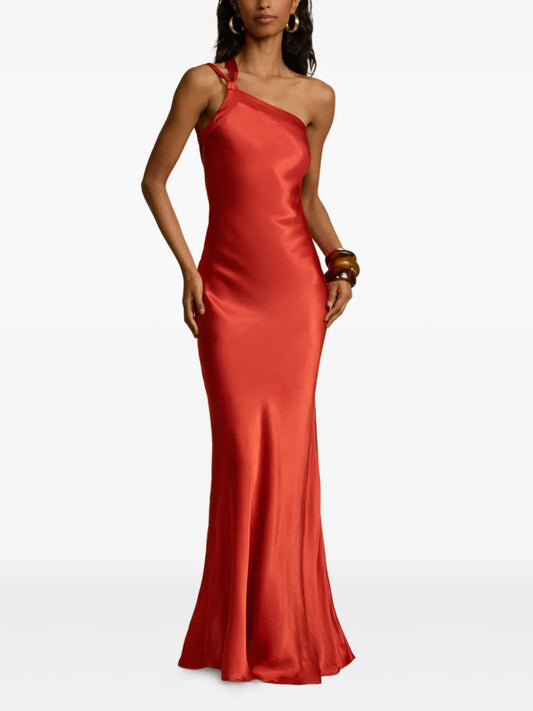 Arcina Ori Monique Asymmetric Tie Gown Dress — Red — Size XS — Front View