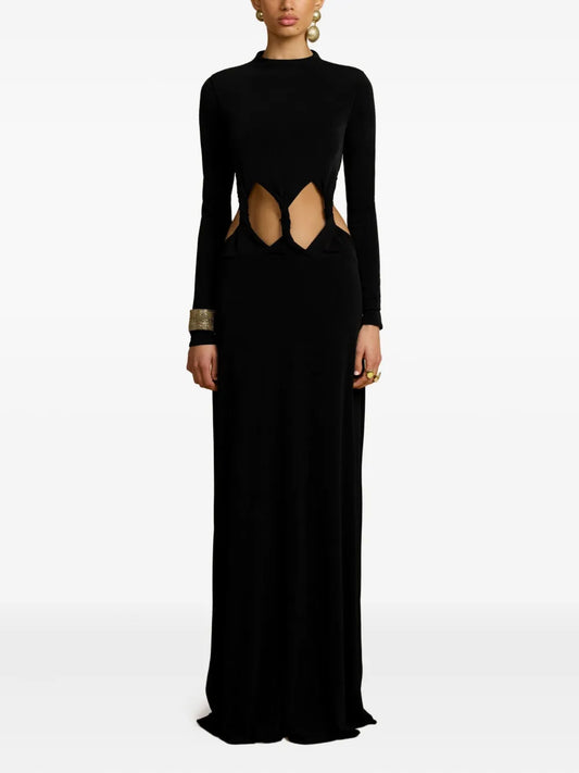 Arcina Ori Gisella Cut Outs Maxi Dress — Black — Size XS — Front View
