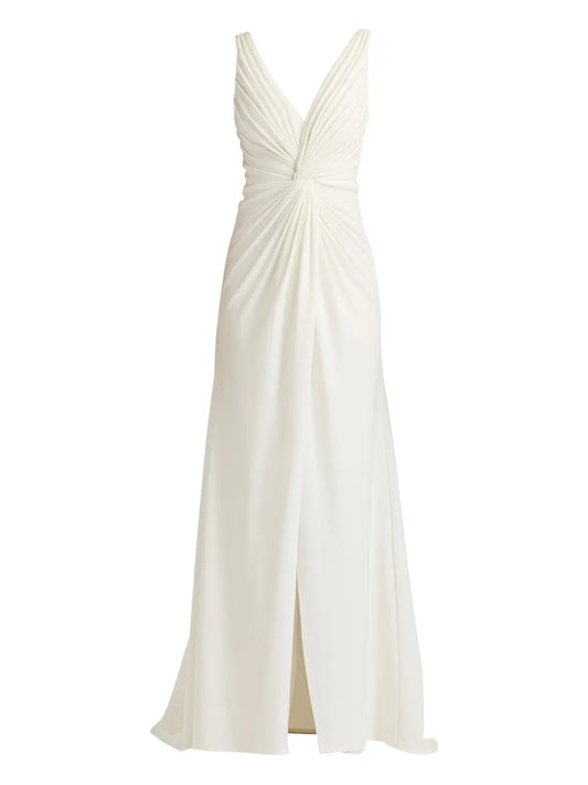 Tadashi Shoji Jessey Twist Detail Gown — White/ Ivory — Size XS — Front View