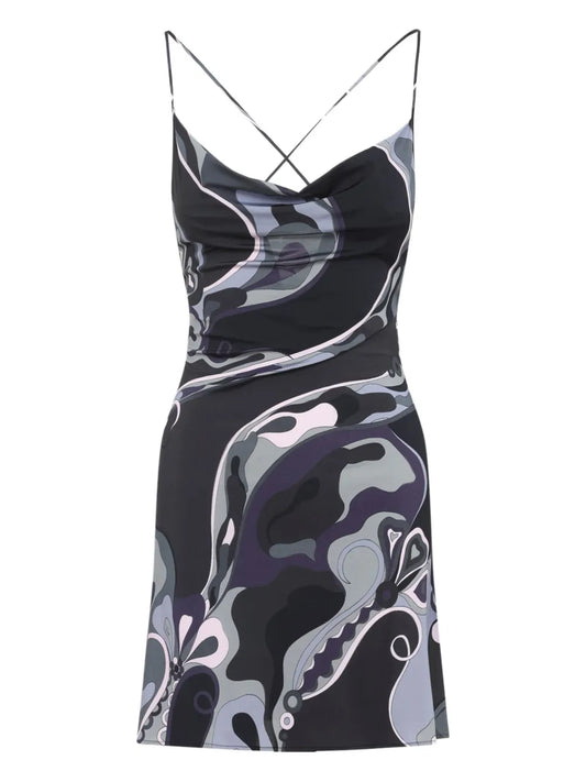 Pucci Cowl Neck Abstract Print Dress — Black — Size XS — Front View