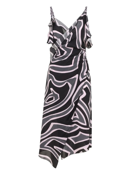 Pucci Ruffled Swirl Print Dress — Black — Size XS — Front View