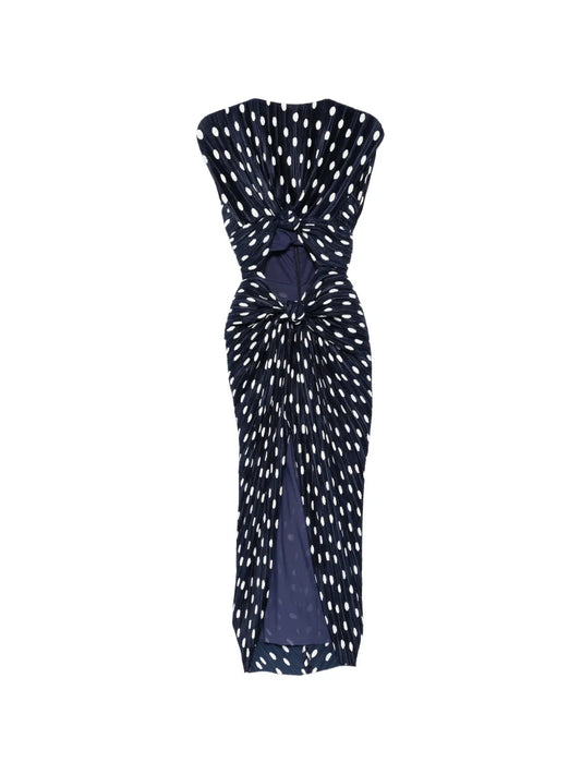 Cult Gaia Inaya Polka Dot Pattern Midi Dress — Blue — Size XS — Front View