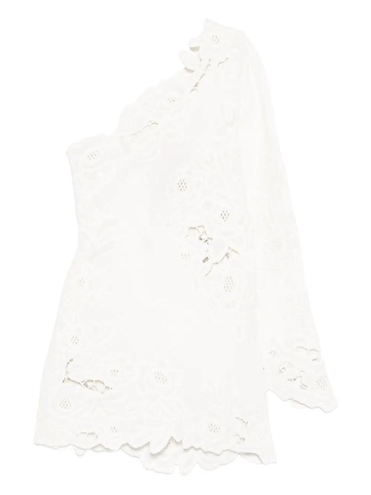 Cult Gaia Marlena One Shoulder Floral Mini Dress — White — Size XS — Front View
