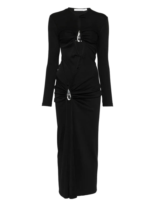 Christopher Esber Crystal Pendant Open Twist Midi Dress — Black — Size S — Front View