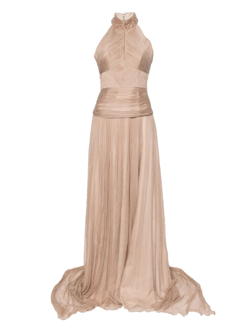 Mmarquise Irene Bead Embellished Gown — Beige/ Red — Size XS — Front View