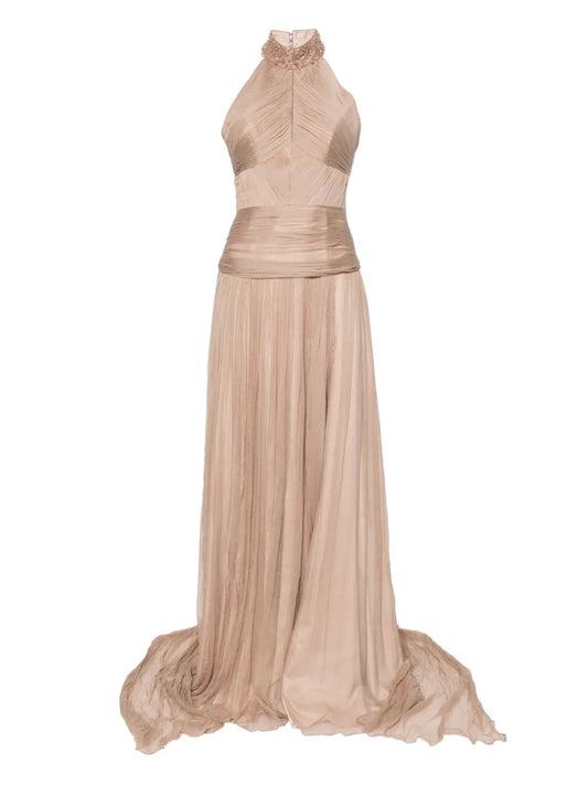 Mmarquise Irene Bead Embellished Gown — Beige/ Red — Size XS — Front View