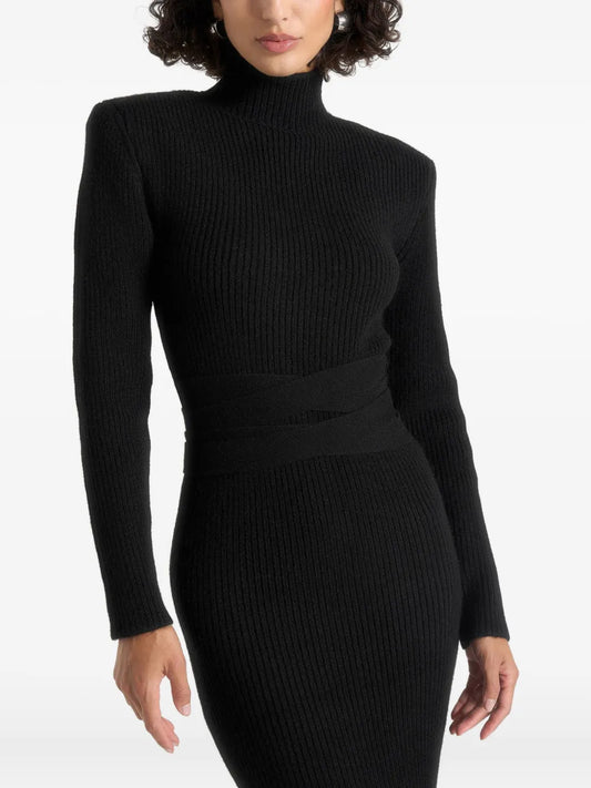 Maniere De Voir Hana Tie Waist Maxi Dress — Black — Size XS — Front View