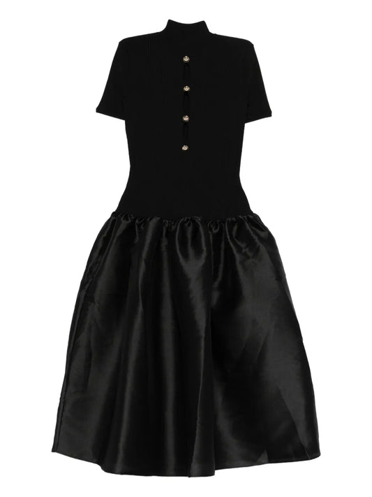 Self Portrait Button Detail Midi Dress — Black/ Gold — Size XS — Front View