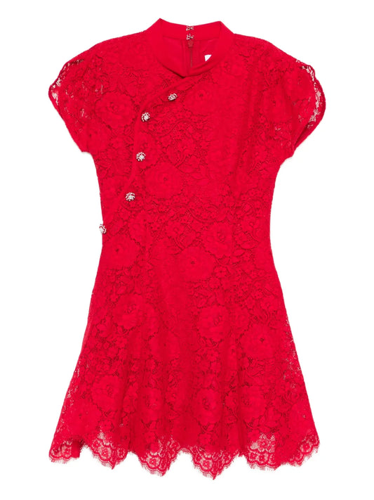 Self Portrait Fine Lace Mini Dress — Red — Size XS — Front View