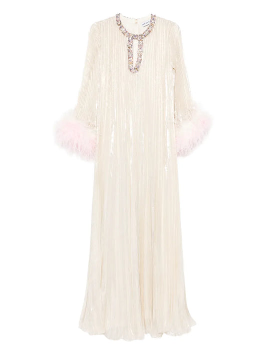 Self Portrait Feather Embellished Maxi Dress — Same as shown — Size XS — Front View