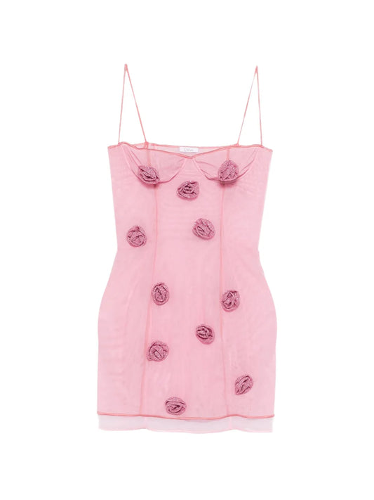 Oseree Rose Balconette Mini Dress — Pink — Size M — Front View
