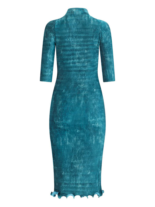 Fendi Pleated Faded Midi Dress — Blue — Size S — Front View