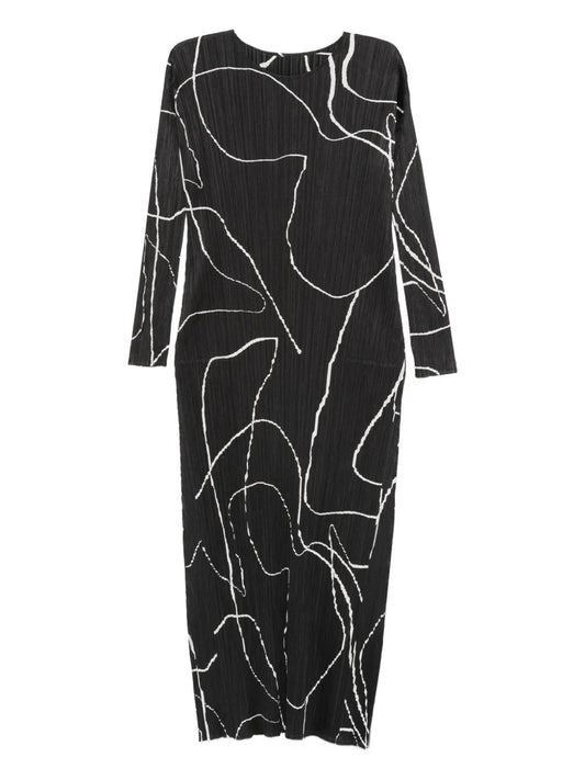 Pleats Please Issey Miyake Plisse Effect Midi Dress — Black — Size XS — Front View