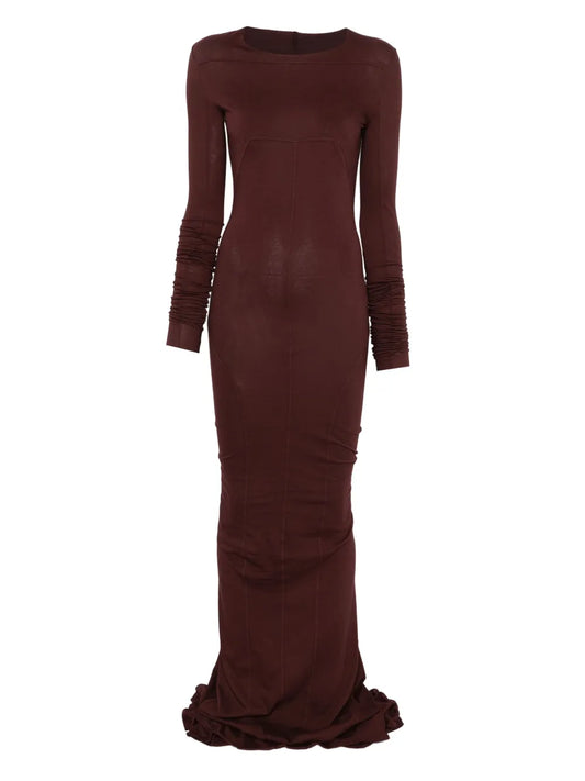 Rick Owens Drkshdw Long Sleeve Dress — Brown/ Red — Size XS — Front View