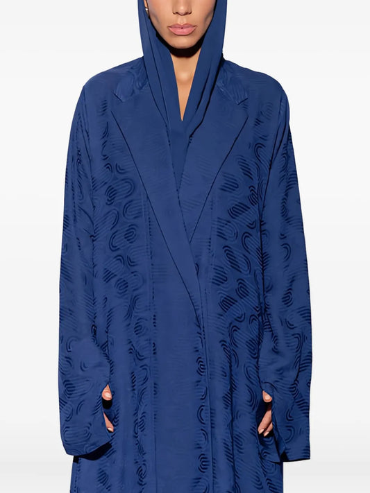Harlienz Shawl Collar Patterned Maxi Dress — Blue/ Navy — Size XS — Front View