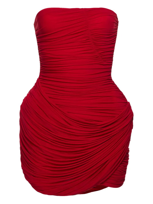 Magda Butrym Ruched Strapless Mini Dress — Red — Size XS — Front View