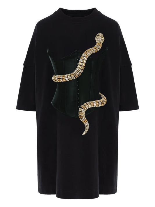 Hamza Eva Printed Mini Dress — Black — Size XS — Front View
