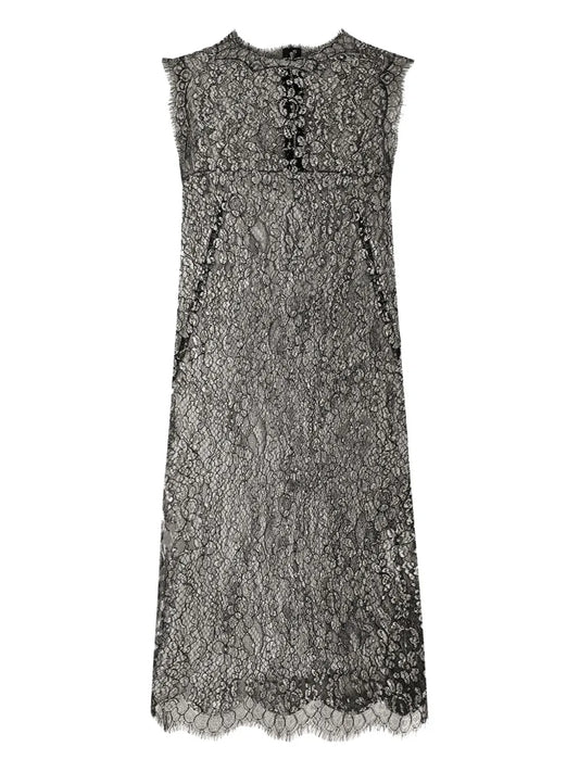 Dolce Gabbana Lame Lace Mini Dress — Black/ Silver — Size XS — Front View