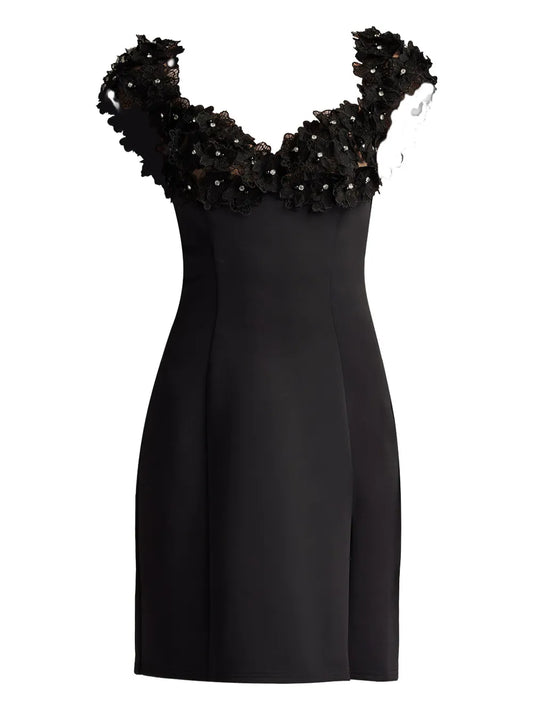 Tadashi Shoji Sone Floral Lace Dress — Black — Size XS — Front View